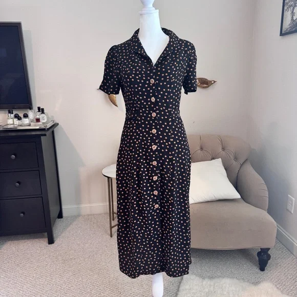 Rouje Paris Marin Midi Dress in Pois Noir Black and Ecru Polka Dots Size 38 - Picture 3 of 10